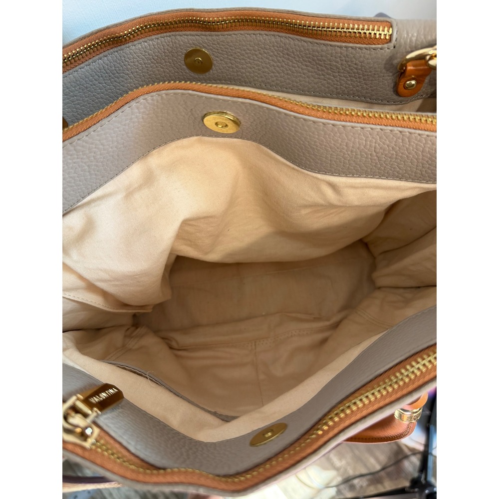 Valentina Italy Pebbled Leather Satchel Crossbody Bag Taupe Cognac Two Tone - Picture 7 of 8